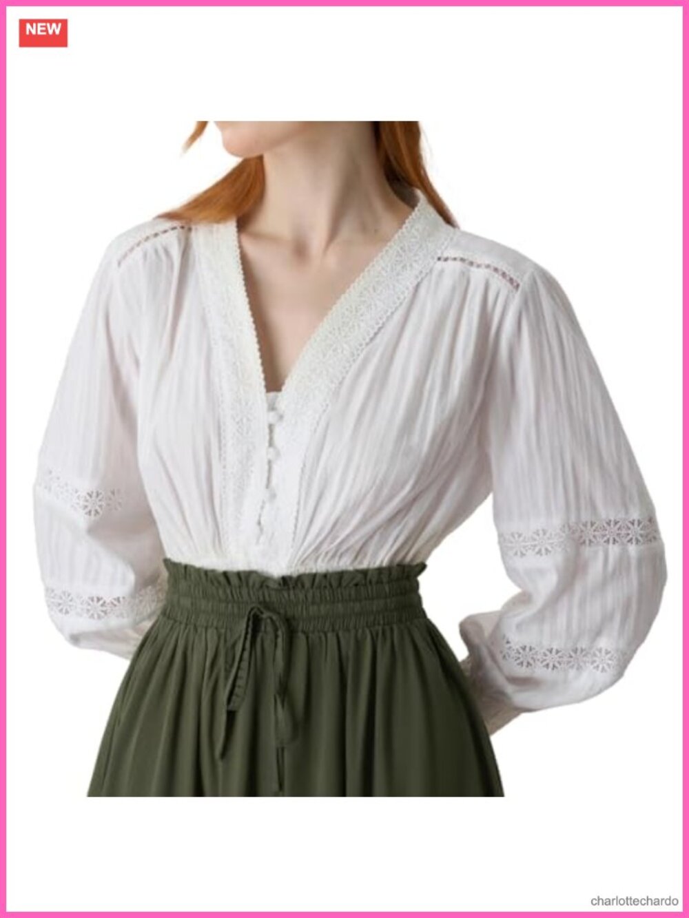 Women's Vintage V-Neck Peasant Blouse Cotton Long Sleeve Renaissance Shirt